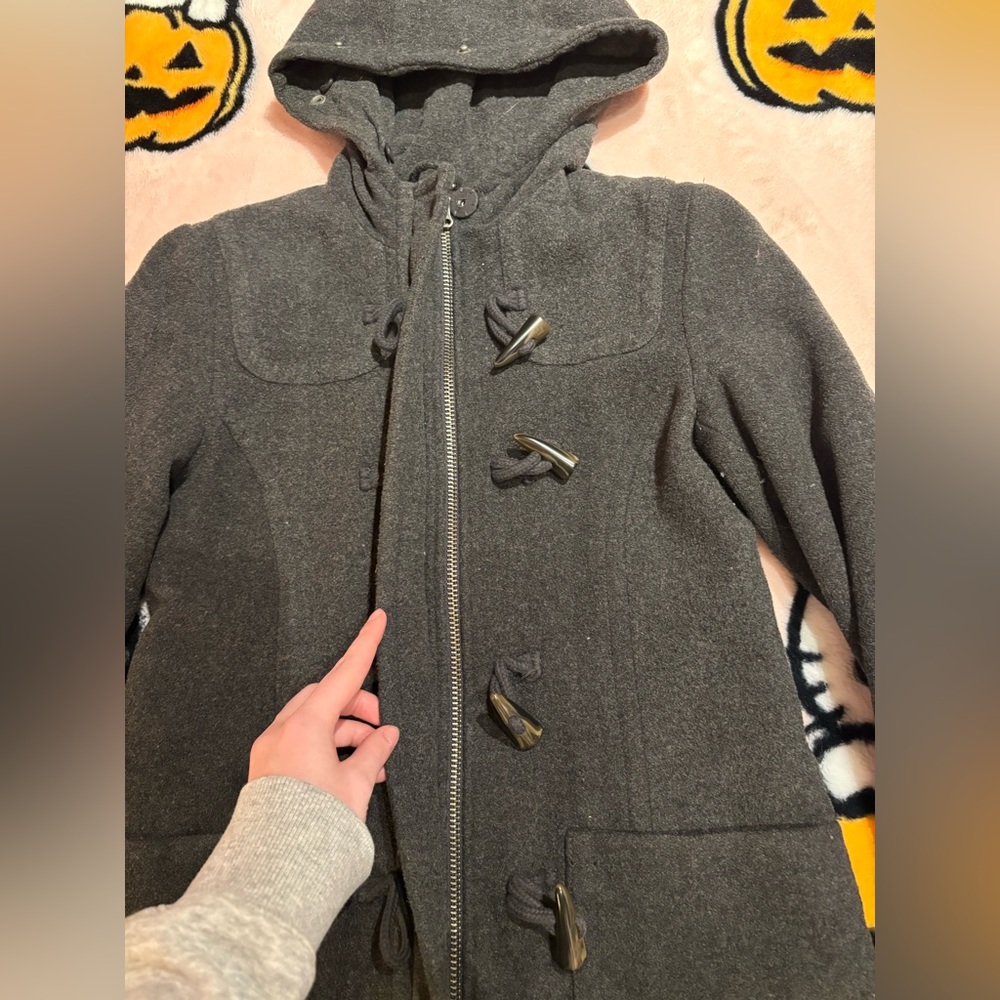 Aeropostale Charcoal Gray Wool Blend Toggle Coat with Hood - Picture 6 of 13